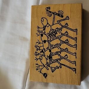 Reindeer Dancing Wooden Rubber Stamp
